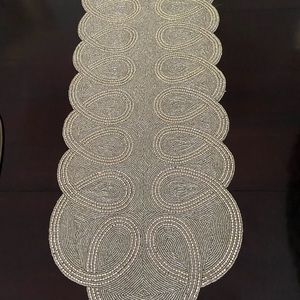 Silver Beaded Table Runner 36” x 13” by Nicole Miller NEW